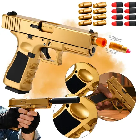Pistola Arma De Brinquedo Com Dardos E Capsulas Arminha Lançador Realista Dourada
