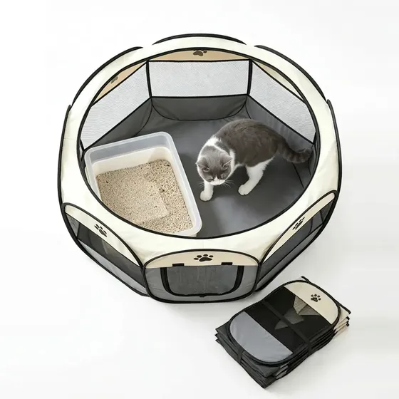 Cercado Portátil Pet Chiqueirinho Dobrável Cachorro Gato Grande G Tenda Resistente A Mordidas Arranhões Oxford Tecido Cinza
