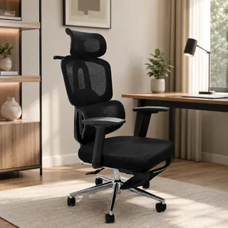 Cadeira De Escritório Presidente Prana Luxo Ergonômica, Com Apoio Lombar E Pés Retrátil, Suporta 200kg Preto Malha