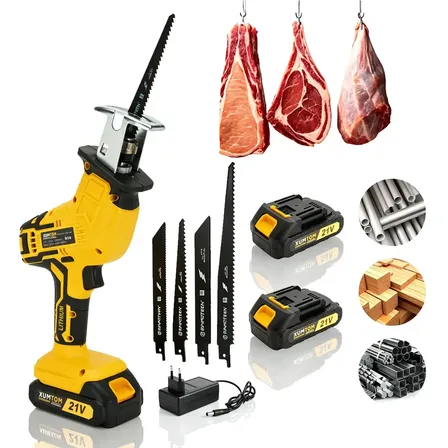 Serra Sabre Elétrica Profissional Cortar Carne Ossos Portátil Sem Fio 2 Baterias Bivolt Com Acessórios 127/220v