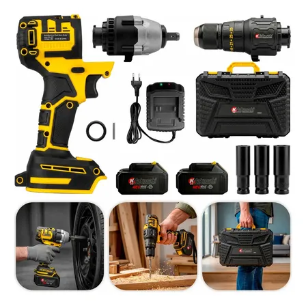 Chave De Impacto Bateria 48v + Parafusadeira Profissional Amarelo 100v/220v