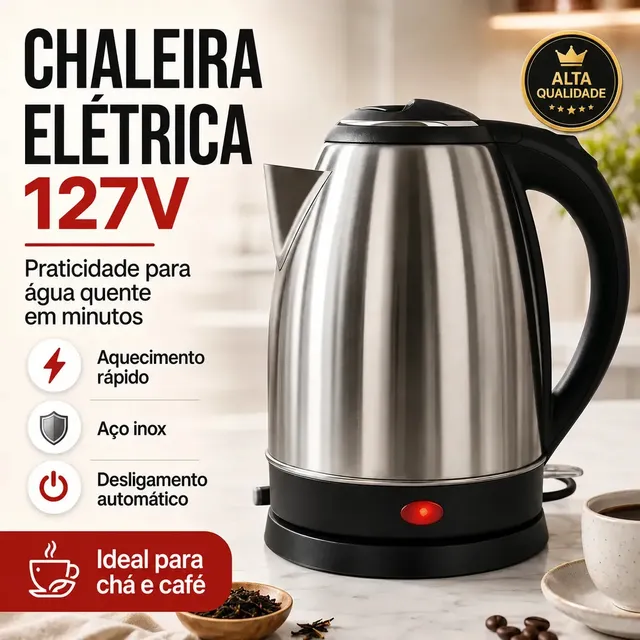 Chaleira Elétrica Jarra Inox 2 Litros Ferve Agua Rápido Café - Lamericano Prateado 127v