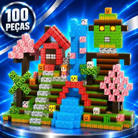 Kit 100 Blocos Magnéticos De Montar Construção Brinquedo Educativo Imã Empilhamento Cubo Infantil Cashpay