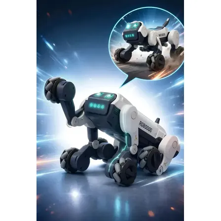 Cachorro Robô Interativo Inteligente Controle Remoto Brinquedo Eletrônico Infantil Dança Anda Late Luzes Led Sons Programável Recarregável Educativo Presente Meninos Meninas Diversão Tecnologia Branco