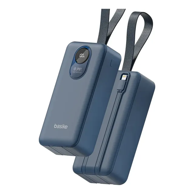 Power Bank Basike 30.000mah Portátil, Carregamento Rápido 22.5w, Com Cabos Embutidos E Display Led Para iPhone E Samsung Azul Azul-30000mah