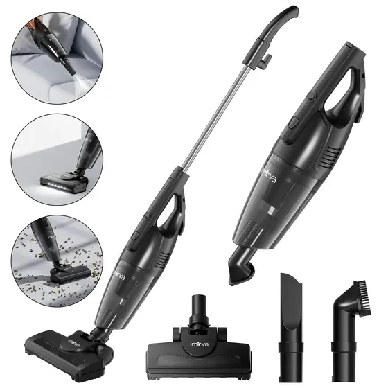 Aspirador de Pó Vertical Sem Fio 2 em 1 Portátil Bateria 120W Com Frontal LED Bivolt Escova Rotativa Escova Aspirante Capacidade 700ml