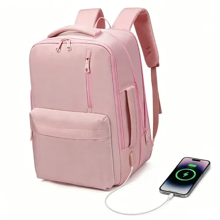 Mochila Feminina Reforçada E Impermeável De 40l Para Notebook 15.6 Com Usb Rosa