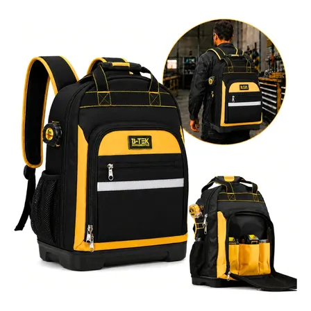 Mochila De Ferramentas Oxford 1680d 18kg 15 Pol Fundo Rígido B-tek Bt-678 Bolsa Eletricista Preto E Amarelo Grande... Preto/amarelo