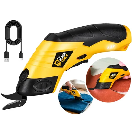 Tesoura Elétrica Portátil Usb 4.2v Multiuso Corta Tecido Eva Papelão Couro Papel Plástico Bivolt Tmt420b The Black Tools 127/220v Amarelo