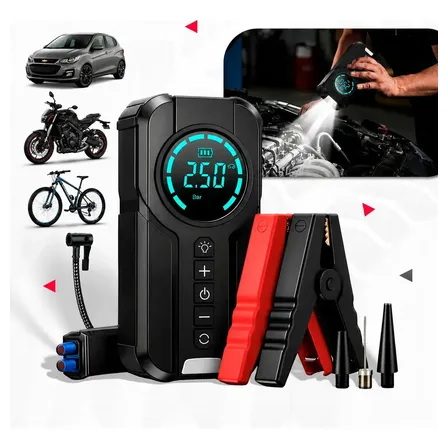 Auxiliar Partida Bateria Portátil Veicular Compressor Pneu Carro Moto Bike Bola