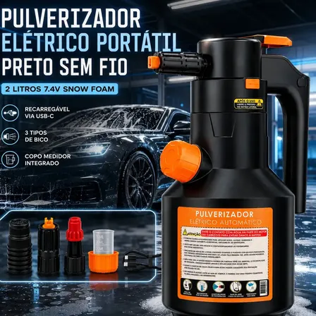 Pulverizador Borrifador Alta Pressão Snow Foam Eletrico Profissional Espuma Ativa Automotivo Lavagem Carro Moto Limpeza Detalhamento Jardim Uso Geral Híbrido