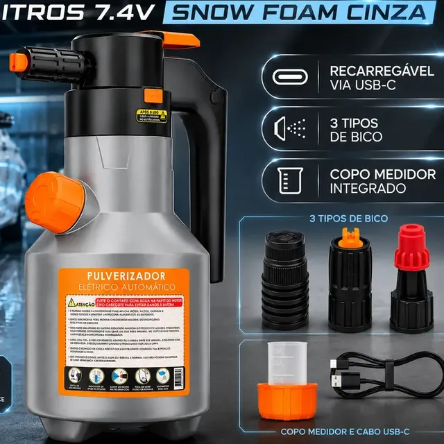 Pulverizador Elétrico De Espuma 2 L Lumi Para Carro E Moto Cinza