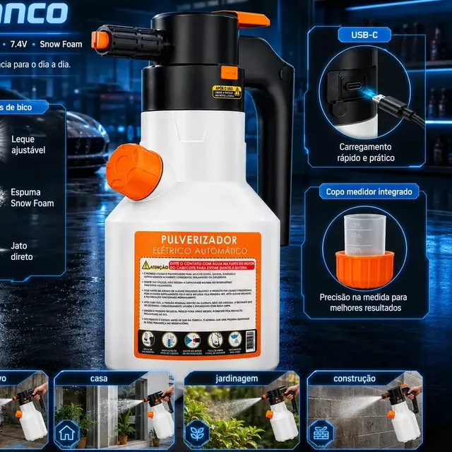 Pulverizador Elétrico de Espuma 2L VERUNTO para Lavagem Automotiva e Jardim