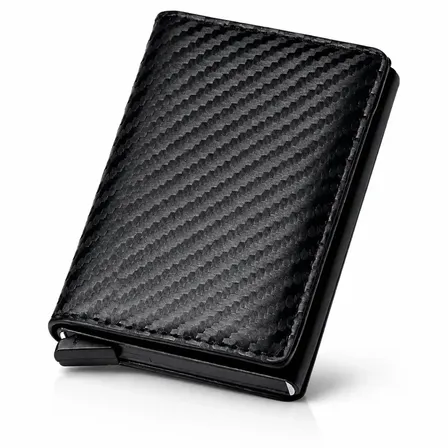 Carteira Porta Cartão Masculina Preta Slim Rfid Pop Up Automática Alumínio Pu Anti Clonagem Premium Damascenoimports Preto Liso