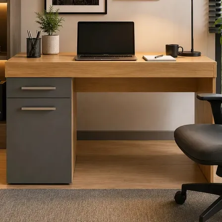 Escrivaninha Gamer Com 1 Gaveta E Porta Para Home Office 115cm Grafite/nature Grafite E Nature