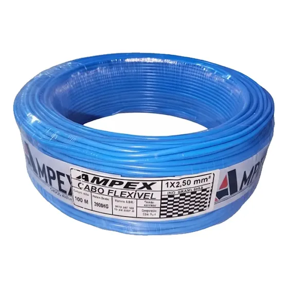 Fio Elétrico Cabo Flexível 2,5mm Rolo 100 Metros. Cobertura Azul