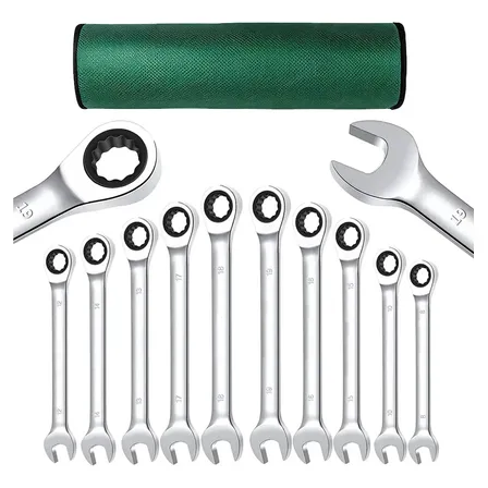 Jogo De Chave Combinado Esquadro E De Catraca C/bolsa Tecido Conjunto De 10 Peças De 8-19 Mm