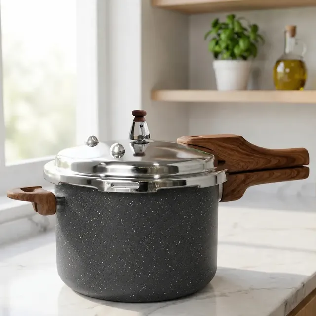 Panela Pressão 4,2l Indução Cerâmica 4 Válvulas Segurança Cor Granito