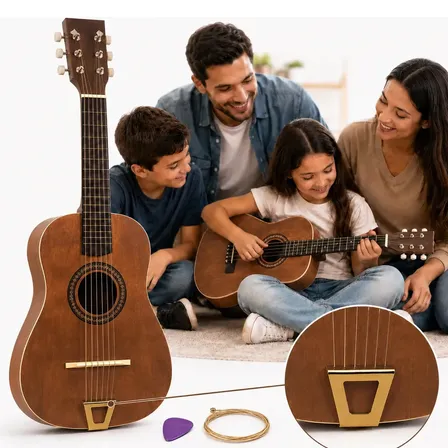 Mini Violão Madeira Infantil Acústico Cordas Aço Iniciantes Marrom