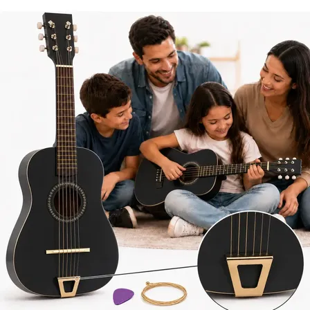 Mini Violão Madeira Infantil Acústico Cordas Aço Iniciantes Preto