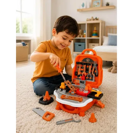 Kit Ferramentas Infantil 3 Em 1 Maleta Mochila Bancada 22 Peças Brinquedo