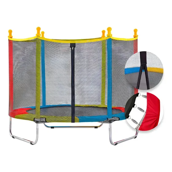 Cama Elástica Infantil De 1.40m C/ Rede De Proteção Até 70kg Preto Colorido