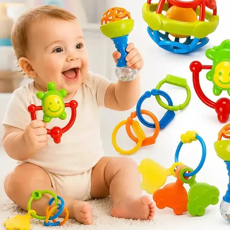 Kit Chocalho Mordedor Bebê Brinquedo Educativo 8pçs Colorido Variados