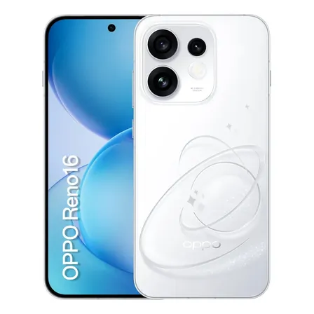 Smartphone OPPO Reno 16 5G, 256GB, 24GB RAM (8GB + 16GB RAM Virtual), Bateria 6000 mAh + 80W de Carregamento Rápido, 4 Câmeras de 50MP, Câmera Principal SONY IMX882, NFC, IP69K Branco Aura