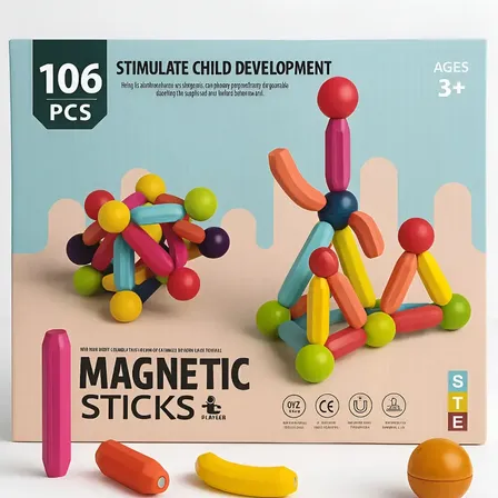 Brinquedo Blocos De Montar Magnético 106 Peças Divertido 106 Colorido
