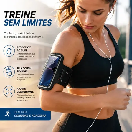 Braçadeira Suporte Braço Celular Treino Corrida Esportiva Braçadeira Preta