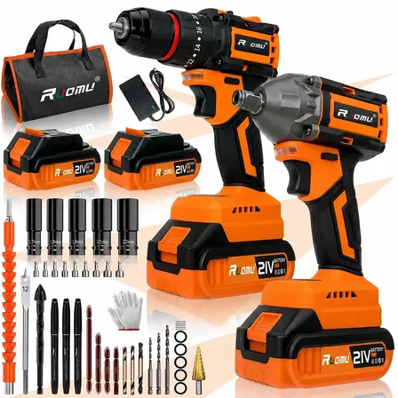 Kit Furadeira Parafusadeira Chave De Impacto Brushless 21v 2 Baterias