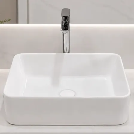 Kit Completo De Cuba Pia Branca Louça Apoio Banheiro Lavabo Retangular 49x37,5cm Com Brinde De Válvula Click Branca + Torneira Lavatório Cromada Metal Bica Alta Quadrada Acompanha Itens De Graça