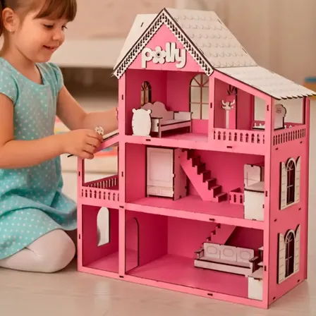 Casa De Boneca Rosa Kit 30 Moveis Casa Decorada Infantil Mdf Rosa