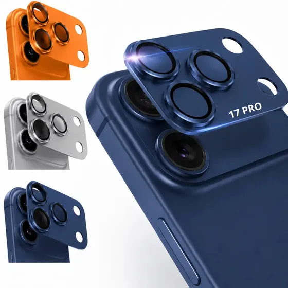Película Para iPhone 17 Pro Proteção De Lente Câmera Alumínio e Vidro 9H Qualidade Premium 4k 17 PRO AZUL