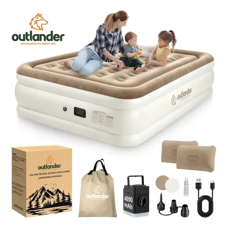 Colchão Inflável Casal Queen Bomba Elétrica Outlander 210x160x46cm