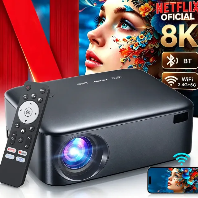 Projetor Netflix 8k Profissional 1000ansi Portátil 35000lm 5g/2.4g Wifi Bluetooth 4k Full Hd Preto 127/220v