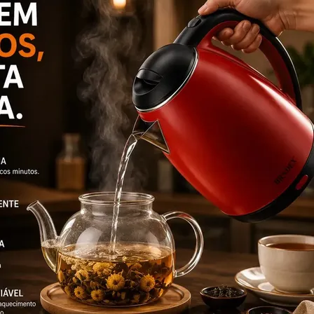 Chaleira Jarra Elétrica 1,8l Litros Em Inox Vermelha Desligamento Automático Aquecimento Rápido Segura Café Chá Fácil Abertura Tampa Alça Vermelho 220v