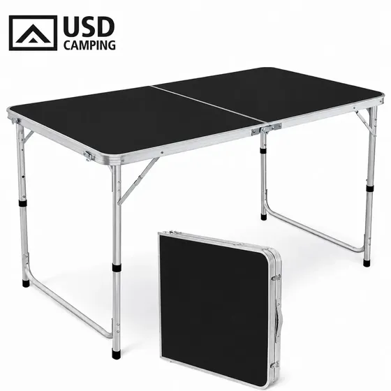 Mesa Dobrável Portátil Camping 120cm X 60cm Vira Maleta C/ Alça Reforçada Usd Preto