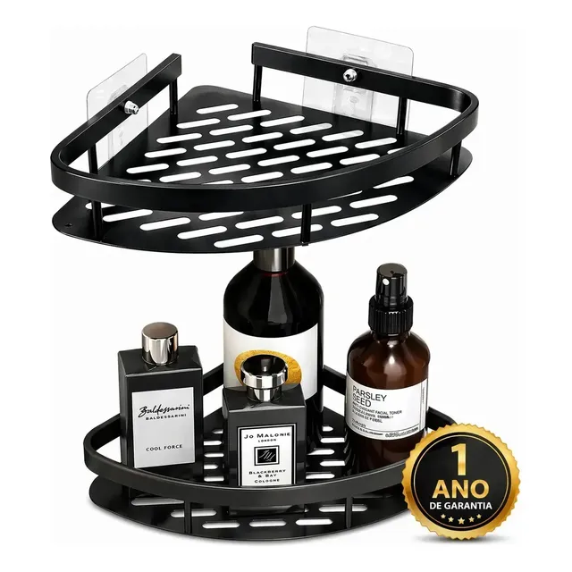 Kit 2 Suporte De Canto Porta Shampoo Sabonete Banheiro Adesivo Parede Sem Furos Box Luxo Cor Preto Laruno