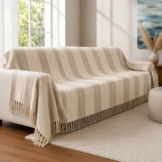 Manta Para Sofá 400x180 Tipo Capa De Sofá Luxo King Decoraçã Areia C/ Cru