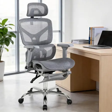 Cadeira Escritório Ergonômica Python Fly Ergo Executive Premium Com Apoio Lombar 3 Níveis Ajustável, Encosto Mesh Respirável, Braço 3d, Reclinável 135° E Altura Regulável Cinza