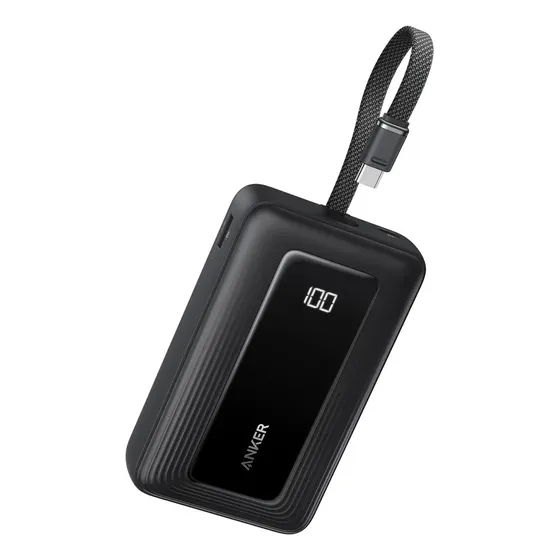 Carregador Portátil Power Bank Anker 20000mAh 45W Carga Turbo Rápida Display Digital Cor Preto Com 1 Cabo USB-C Integrado, 1 Porta USB-C e 1 USB-A, Para iPhone, Samsung, Motorola, AirPods e Mais