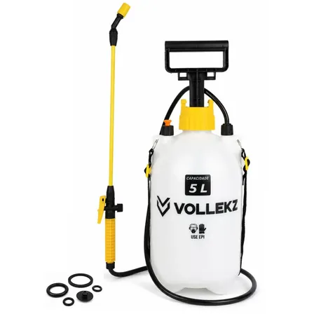 Pulverizador Lateral Manual 5 Litros Agrícola Vkz-5 Vollekz Branco Com Compressão Prévia Bico Regulador Alça