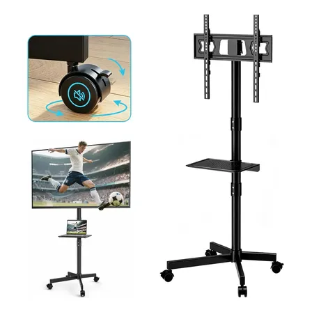 Suporte Pedestal Para Tv De 14 A 55 Com Rodinhas Bandeja E Rodízios Giratórios Com Função De Ajuste De Altura Para Sala De Estar, Quarto, Sala De Reuniões, Exposição, Jantares, Festas Familiares