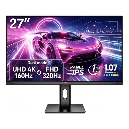 Monitor Gamer Gawfolk 27 4K UHD 160Hz FHD 320Hz Dual Mode Tela IPS Caixas de Som Integradas HDMI 2.1 e DP 1.4 VESA 75x75mm Para PS5 Xbox e PC