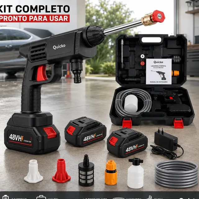 Lavadora De Alta Pressão Vap Portátil Sem Fio Bateria Lava Jato Elétrica Recarregável P/ Lavar Carro Moto Quintal C/ 2 Baterias Quicko Bico Mangueira Dispenser De Sabão Lavadora Alta Pressao Portátil