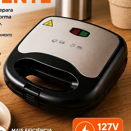 Sanduicheira Elétrica Luxe Grill 2 Em 1 Antiaderente Multiuso Compacta 750w Inox 110v ViaCruz