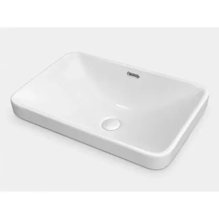 Cuba Retangular Branca De Sobrepor Para Banheiro Lavabo Louça Esmaltada Moderna Para Bancada Com Design Elegante E Contemporâneo