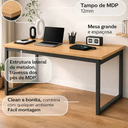 Mesa Para Setup Gamer 150cm Industrial Escritório Pés Aço Preto - Mel