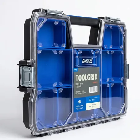 Caixa Organizadora De Ferramentas Toolgrid Americanvek 10 Compartimentos Ajustáveis Removiveis Sistema Modular Tampa... Azul-turquesa